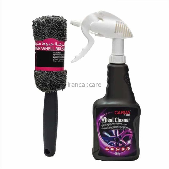 کیت اسپری و برس رینگ شوی کارماکر مدل Carmacare Wheel Cleaner Spray Kit