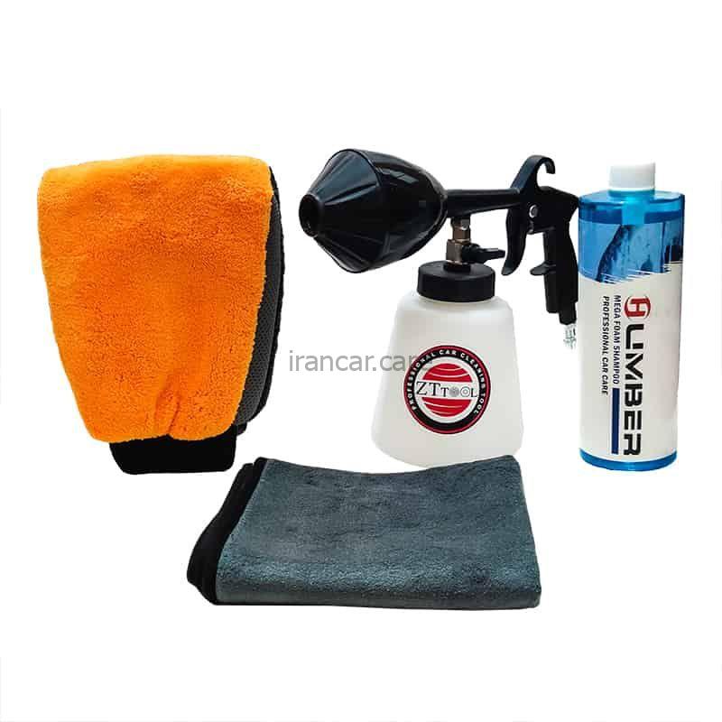 کیت کامل شامپو دستکش حوله و دستگاه کف پاش بادی زد تی تول مدل Zt Tool Foam Cleaning Kit