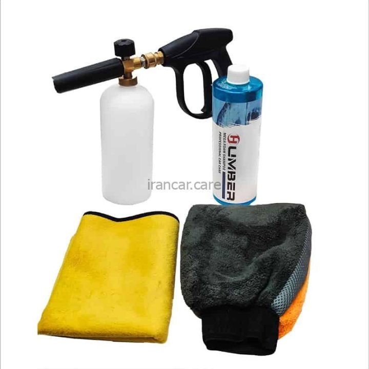 کیت کامل شامپو دستکش حوله و دستگاه کف پاش کارواش مدل TriNova Cleaning Kit