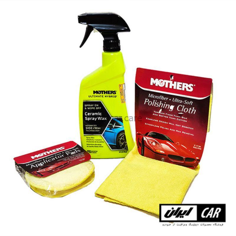 کیت اسپری واکس نانو سرامیک پد و دستمال بدنه خودرو مادرز مدل Mothers Ceramic Wax Spray Kit