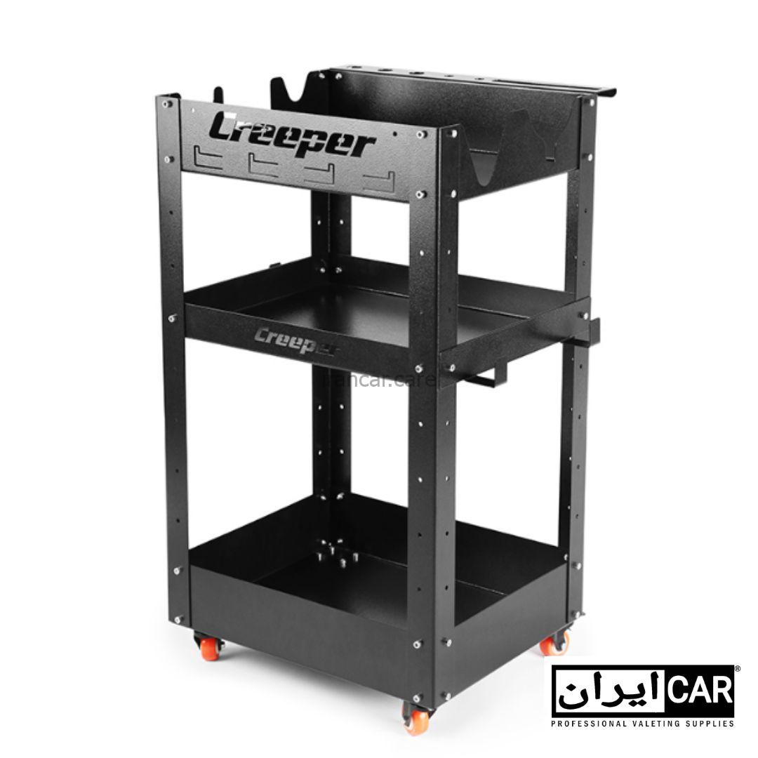 تصویر میز دیتیلینگ و ترولی سه طبقه مشکی حرفهای کریپر مدل Creeper 3 Tier Tool Cart