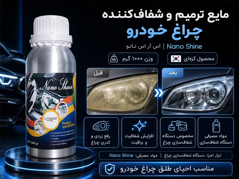 مواد نانو مایع شفاف سازی چراغ خودرو 1000 گرمی مدل Nano Shine Korean Headlight Restoration Liquid